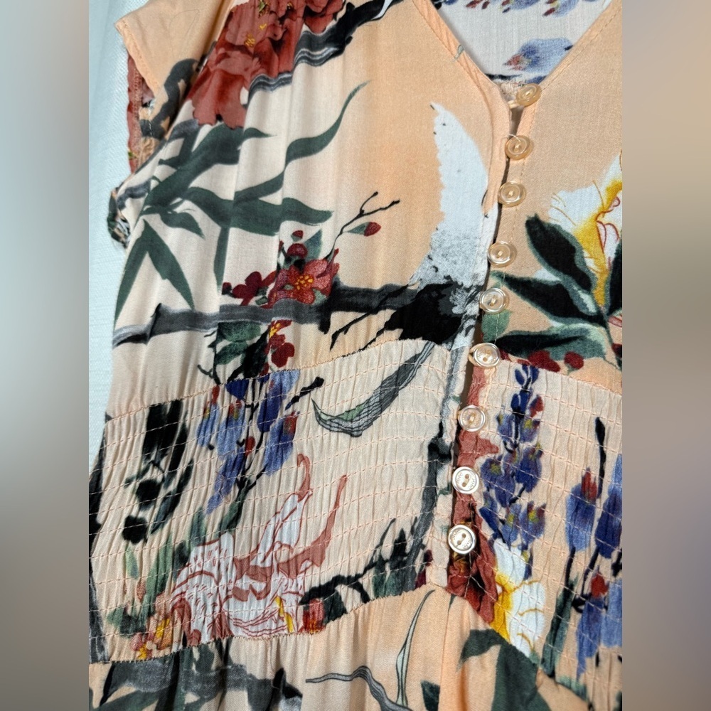 Jaase Peach Floral Flutter Maxi Dress Small - Picture 5 of 9